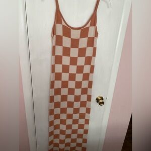 Checkered Sleeveless Dress in Orange and Cream